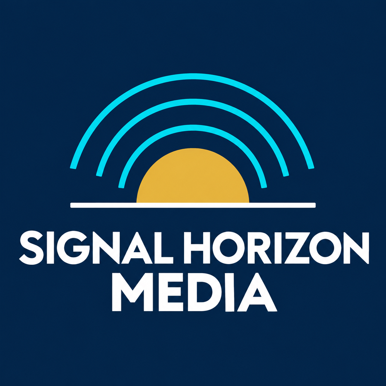 Signal Horizon Media logo: a gold sun rising on the horizon beneath turquoise signal waves